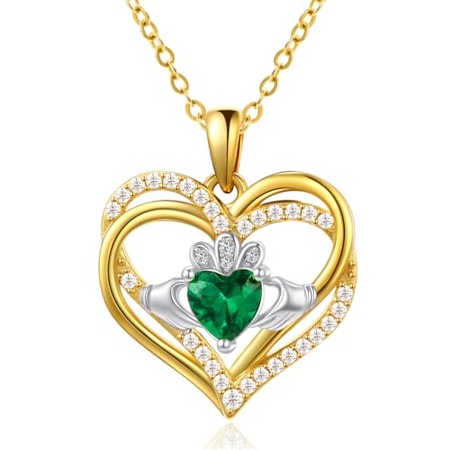 Irish Jewelry for Women Claddagh Necklace for Women Irish Necklace Heart Pendant 925 Sterling Silver Gold Plated St. Patricks Day Irish Gifts