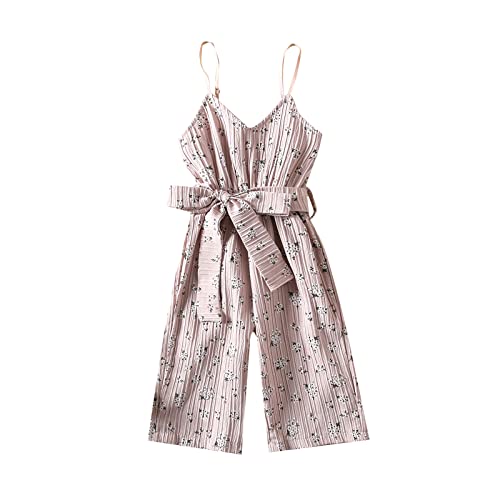 Toddler Baby Girl Floral Jumpsuit Sleeveless Suspender Romper Jumpsuit Kids Girl V-Neck Wide Leg Pants Overalls One Piece Summer Clothes (Pink, 18-24 Months) #TOP9
