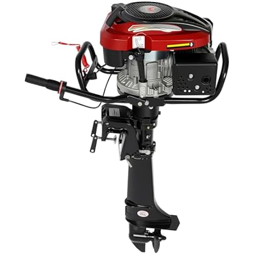 7 HP 4-Stroke Outboard Motor, 196CC Gasoline Engine with Fuel Tank, Manual Start, Tiller Steering, Air-Cooled for 7.5-16.4ft Inflatable and Small Boats