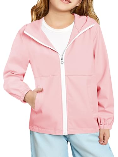 Haloumoning Girls Hooded Jackets Kids Waterproof Windbreaker Lightweight Rain Coats with Pockets 5-14 Years
