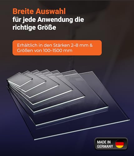 EH Design Acrylglas Platte – Eckige Zuschnitte nach Maß (200x100x3 mm) – UV-Beständig & Wetterfest – Transparent & Hochglänzend – Für DIY, Möbel & Terrarien – Made in DE