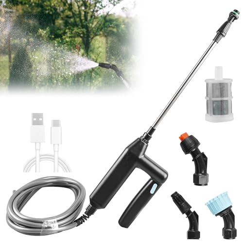GAOUTO Spruzzatore elettrico e a batteria, 3 ugelli regolabili, 3m tubo, barra spray ricaricabile, portatile per giardino, cortile, prato ed erbacce