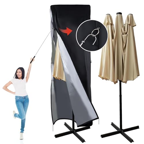 DOCEPERT Afdekhoes voor parasol, waterdicht 420D Oxford-stof, 390/450 cm dubbele parasol, met ritssluiting en bovenventilatie