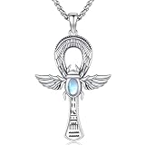 VANJAMI Ankh - Collar egipcio de plata de ley 925 con cruz Ankh, colgante de escarabajo Ankh, símbolo egipcio antiguo, joyería de regalo para hombres y mujeres