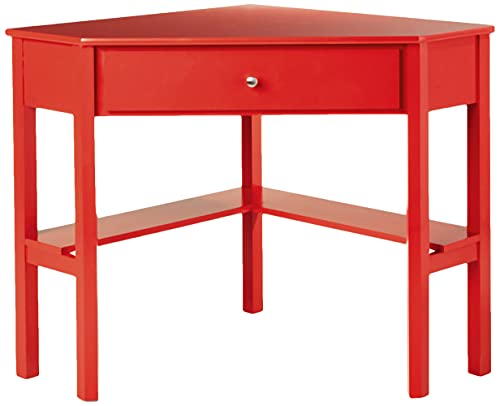 Target Marketing Systems Ellen Corner Desk Drawer and One Storage Shelf For Living Room, Bedroom, or Home Office, Small Computer Table, 42\" W x 30\" H, Red