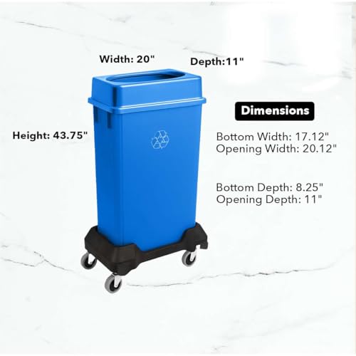 Image of 23 Gallon Slim Rectangular Garbage Can with Lid + Wheels - Blue
