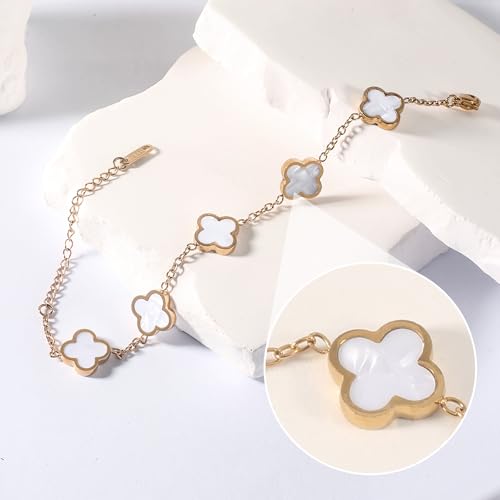 double sided 18K Gold Plated Clover Bracelet for Women, Dupe Four Leaf Flower Lucky Chain Bangle, Cute Jewelry Gift for Her Mom Wife2