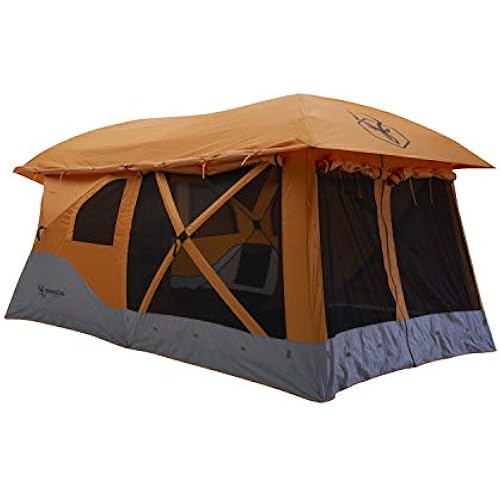 Gazelle T4 Plus Extra Large 4 to 8 Person Portable Pop Up Outdoor Shelter Camping Hub Tent with Rain Fly & Extended Screened in Sun Room, Orange