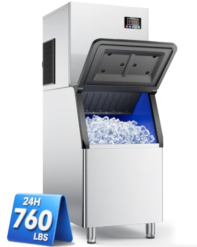 Image of Commercial Ice Machine 760LBS /24H,Storage 650LBS,Large Industrial Ice Maker,Ice Ready in 5-15min,with Self-Cleaning Mode,with Timing Function,30 Levels of Ice Thickness Adjustment,Stainless Steel