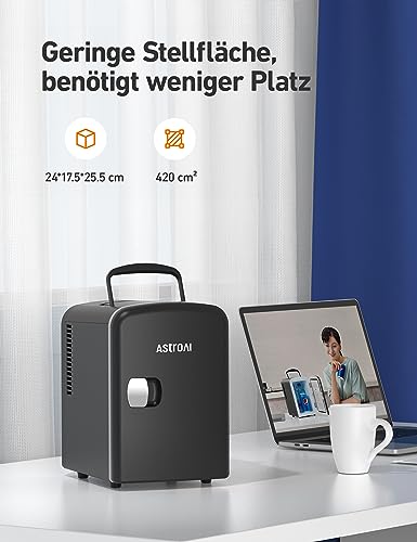 Foto von AstroAI Mini Kühlschrank, 4 Liter Fridge 6 Dosen, Kleiner Kühlschrank mit 220V AC+12V DC Netzkabel für Autos, Büros, Schlafsäle und Kosmetik, Schwarz