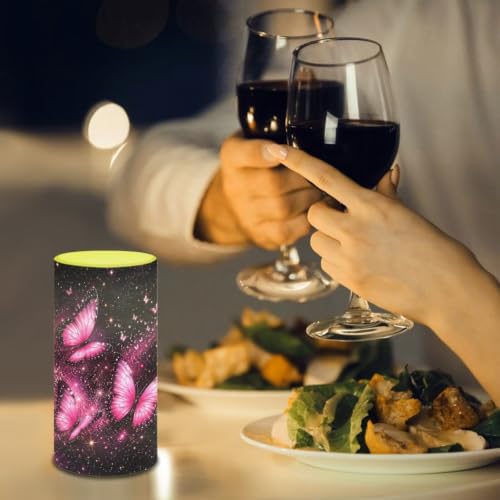 Image of Poceacles Flameless Light Candles Battery Operated Candles with Color Changing Timer Remote Control Tealights for Home Beach Dinner Party Banquet Decor, Butterfly Galaxy Pink