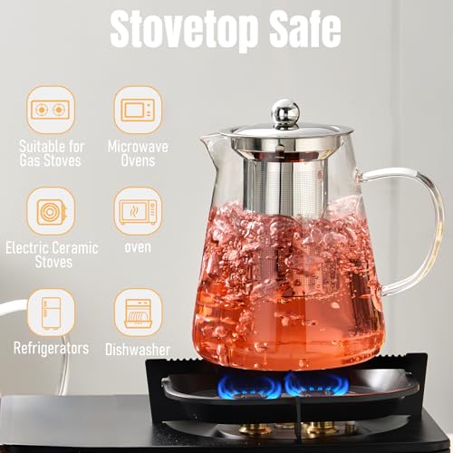 Image of Baalaka Glass Teapot 33oz /950ml, Tea Pot with Removable Infusers for Loose Tea, Borosilicate Glass Tea Kettle Tea Maker Stovetop for Camping, Tea Infuser for Loose Leaf Tea Travel