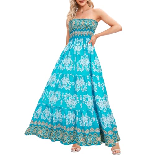Image of Women's Summer Strapless Tube Top Maxi Dresses Off Shoulder Boho Beach Long Dress