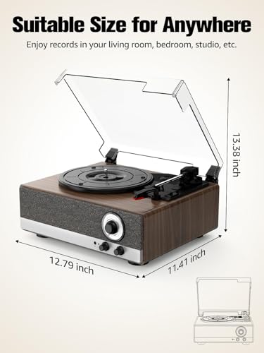 Image of 7-in-1 Vinyl Record Player with Built-in Speakers Bluetooth in & Out Belt Drive 3-Speed Turntables for Vinyl Records Support AM /FM Radio, Pitch Control & RCA Line Out & Auto Stop, Walnut