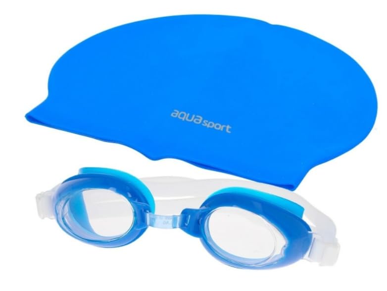 Bonnet et lunettes de natation bleu pour enfant plastique AquaSport