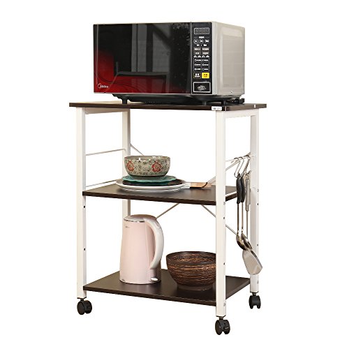 Soges 3-Tier Kitchen Baker's Rack, Utility Microwave Oven Stand Cart With Storage Shelves, Small Coffee Cart Station On Wheels, Black W4-Bk-N #TOP24
