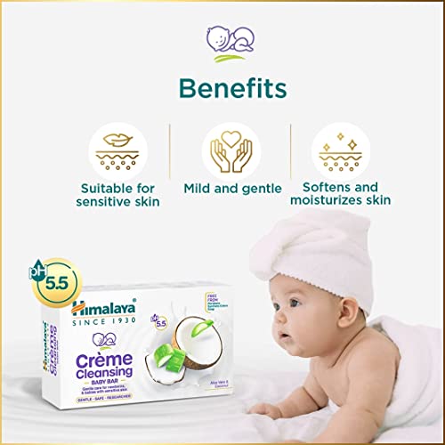Image of Himalaya Creme Cleansing Baby Bar 125G| pH 5.5|with Coconut milk Protein and Aloe vera|Soap Free|Dermatologically tested |For New borns|For Baby's sensitive skin| No Parabens|No Synthetic Colors