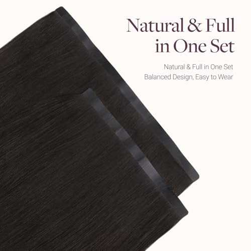 Image of GOO GOO Tape In Weft Hair Extensions Human Hair, 1B Natural Black, 8 inch /6 inch /4 inch /1.5 inch Wide Tape, 18inch 7pcs 110g, Tape Weft Hair Extensions, Real Human Hair, Seamless Tape in