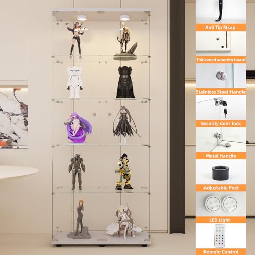 Image of LFT HUIMEI2Y 5-Tier Glass Display Cabinet with LED, Display Case White