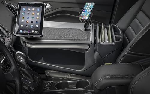 Image of AutoExec AE-GMCD-PI-PM-TAB-GT GripMaster Car Desk for Your Vehicle Workstation and Mobile Office, Grey with 400 watt Power Inverter, Phone Mount and Tablet Mount | 400 Watt Power Inverter, Phone Mount, Tablet Mount, Vehicle Workstation and Mobile Office