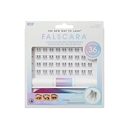 FALSCARA Eyelash Extension Set Feather Light Volume Eyelashes with Invisible Clear Band Bond & Seal Applicator & 36 Eyelash Clusters