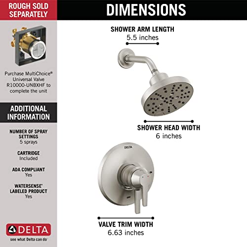 Delta Faucet Galeon Dual Function Brushed Nickel Shower Faucet with H2Okinetic Shower Head, Shower Faucet Set, Shower Trim Kit, Shower Fixtures, Lumicoat Stainless T14272-SS-PR (Valve Not Included) by DELTA - Image 2