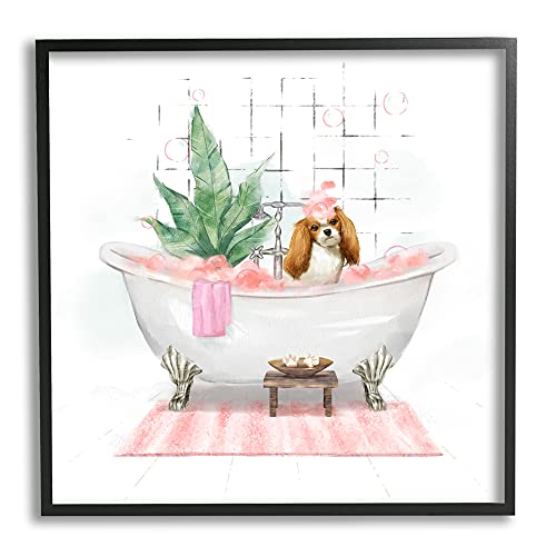 Image of 'Chic Cocker Spaniel Puppy in Pink Bubble Bath'| Framed Giclee Art | Stupell Industries | Black, 12 x 12 Inches, Easy to Hang and Sturdy, Made in USA, by Ziwei Li