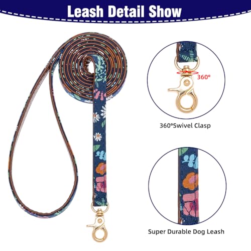 Image of EXPAWLORER Dog Collar and Leash Set - Classic Plaid Dog Bow Tie and Dog Bandana Collar with Bell, Dog Leash Tangle Free, Adjustable Collars for Small Medium Dogs, Holiday Ideal Gift, Flower SM