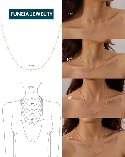 FUNEIA Dainty Pearl Necklace for Women Girls 14K Gold Plated Faux Pearl Choker Necklaces Trendy White Silver Small Pearl Necklace Strand Wedding Prom Bridal Pearls Jewelry 14/16/18/20 Inches - Thumbnail 5