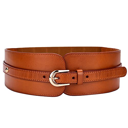 Liitata Brede elastische riem voor dames, modieuze PU-lederen tailleriem voor dames, stretch, leren riem, verstelbare riem met gesp, voor jurk, trui, mantel, 1 stuk, bruin, Für die meisten Menschen