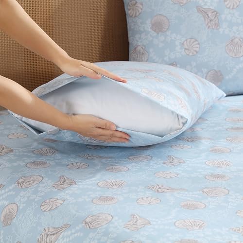 Image of Caribbean Joe Full Coastal Print Microfiber Sheet Set, Lacey Shells