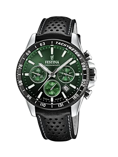 Festina Reloj Hombre F20561/5 Timeless Chronograph Caja de Acero Inoxidable 316l Plateado Correa de Cuero Negr