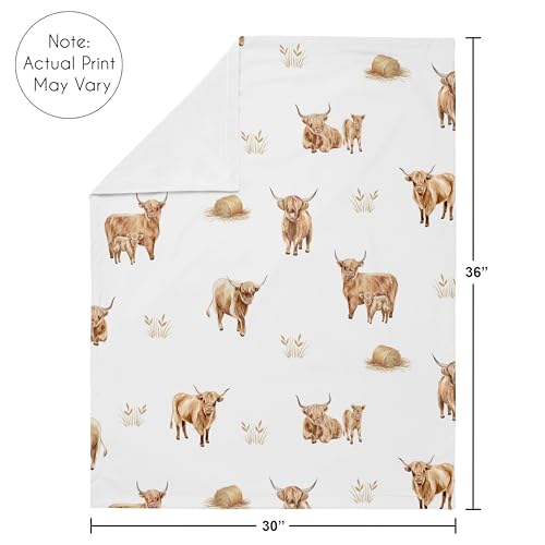 Image of Sweet Jojo Designs Soft Baby Blanket (Boho Highland Cow) for Girls or Boys, Infant, Newborns, Toddler 30x36in - Stroller Swaddle Security Receiving Blankets Minky (Farm Animal, Watercolor, Farmhouse)