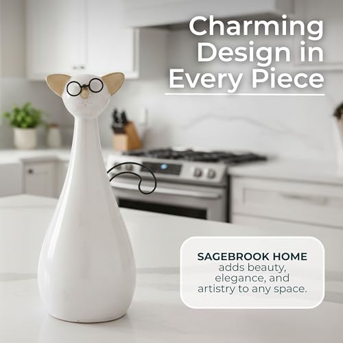 Figura decorativa de cerámica en forma de gato beige 10 in miniatura 6