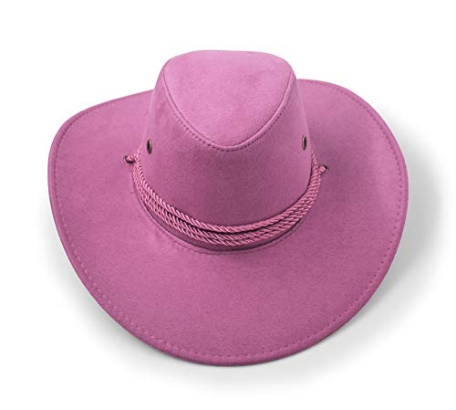 Cowboy Hat, Sun Hat Faux Felt Leather Suede Travel Cap Western Hat Outdoor Sun Protect Pink #TOP5
