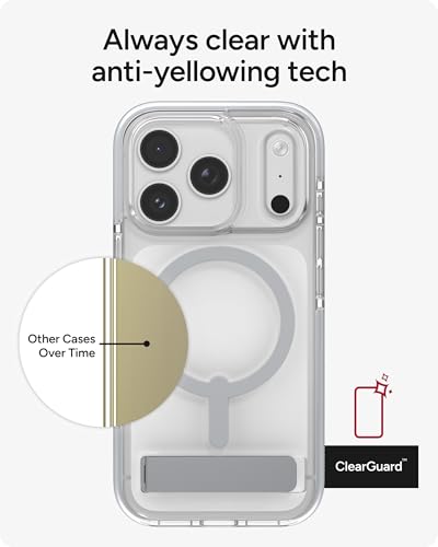 Image of ZAGG Santa Cruz Snap Case with Kickstand for iPhone 17 Pro - Silver, Drop Protection (13ft /4m), MagSafe Charging Compatible, ClearGuard Anti-Yellowing Technology, Scratch Resistant Phone Case