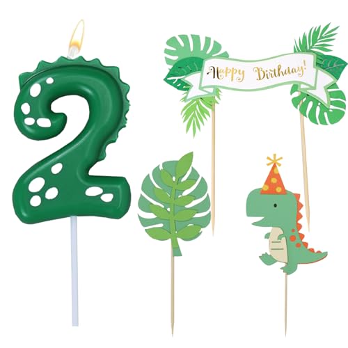 Velas de aniversário números, velas de dinossauro 2 anos, com top bolo, números de 2 velas verdes, decoração de aniversário de festa
