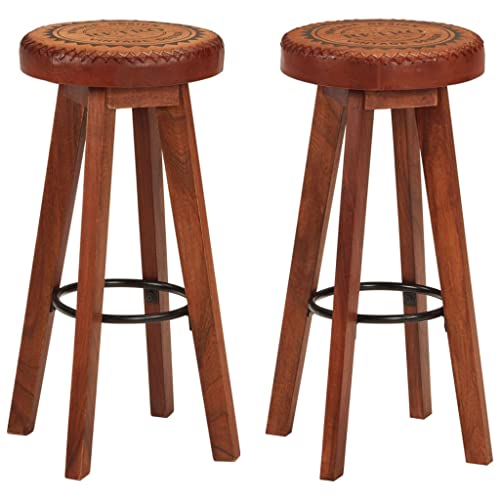 Vidaxl 2X Solid Wood Acacia Bar Stools Restaurant Counter Chair Wooden Seating Seat Kitchen Breakfast Upholstered Bar Stool Real Leather #TOP19