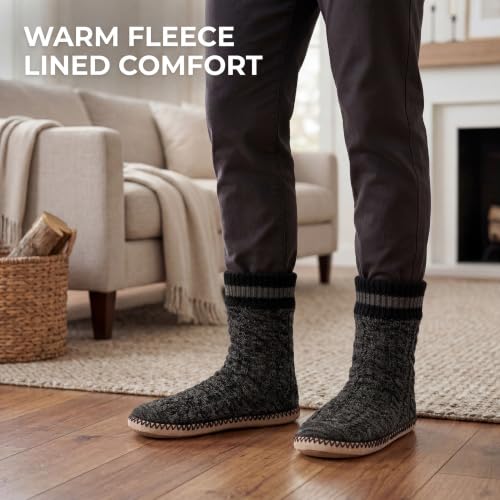 Image of Cozylook Mens Slippers Soft Sole Non Slip Fleece Lined Slipper Socks | High shaft knit upper, warm sherpa interior, cushioned underfoot comfort, grippy bottom for winter home, dorm and travel