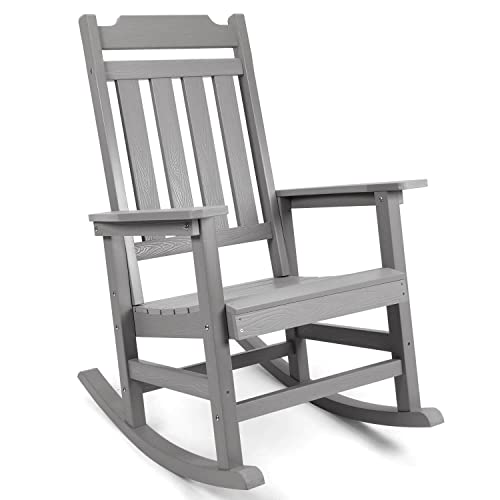 Homeqomi Rocking Chair, All Weather Resistant Poly Lumber Outdoor Porch Rocker, Rocking Chairs For Outdoor, Indoor, Patio, Deck, Garden, Backyard, Load Bearing 380 Lbs - Grey #TOP18