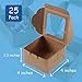 Bubbley Kraft Paper Bakery Boxes - 25-Pack Single Pastry Box 4-Inch, Packaging with Clear Display Window, Donut, Mini Cake, Pie Slice, Dessert Disposable Take-Out Container, Brown, 4 x 2.3 x 4 Inches