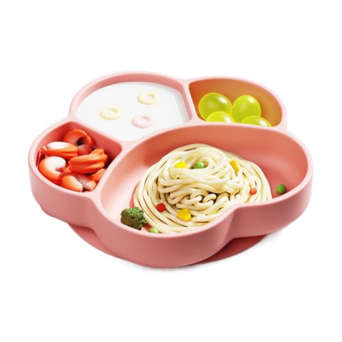 ベビーシリコン食器セット、猫の爪型仕切り 2 色食器、幼児訓練用付き吸盤滑り止めデザイン、乳幼児向け pink single color