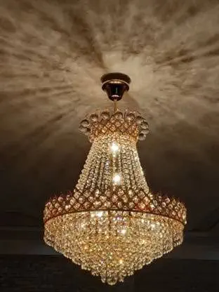 Mahganya Round Crystal Chandelier Hanging Lamp (Gold) (480mm),Corded Electric