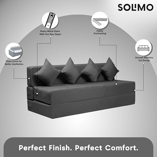 Image of Amazon Brand - Solimo 4 Seater 6 * 6 Jute Fabric Washable Cover Sofa Cum Bed with 4 Cushions 4 Seater Double Foam Fold Out Sofa Cum Bed (Finish Color - Grey Delivery Condition - Pre-Assembled)