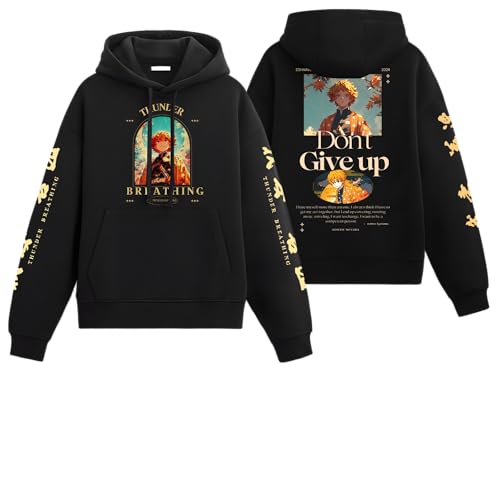 Image of Eshaaver Anime Inspired Design Unisex Pullover Hoodie, Black, Graphic Print Front and Back
