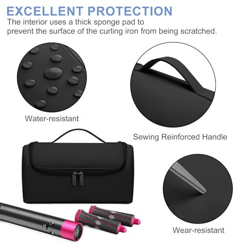 Image of Travel Storage Bag for Dyson Hair Dryer, Travel Case with Hook, Curler and Accessories Organizer, Large-Capacity Case Holder, Portable Carrying Case, Storage Organizer Bag for Women., Black,