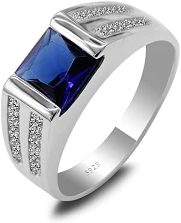 Sterling Silver 925 Sterling Silver Jewelry Set with Blue Zircon Men's Simple Sterling Silver Rings High Jewelry Wedding Engagement Rings Size 10