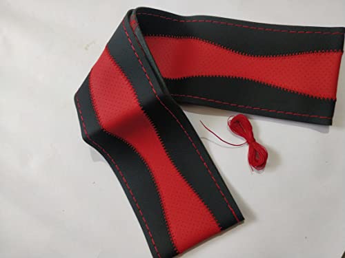 Image of BLACKBIRD Faux Leather | Stitchable Breathable | Stitchable Anti Slip Car Grip Steering Wheel Cover (Black & Red)