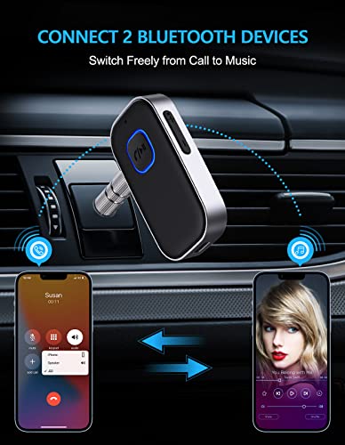 Comsoon Bluetooth 5.0 Receiver For Car, Noise Cancelling Bluetooth Aux Adapter, Bluetooth Music Receiver For Home Stereo/Wired Headphones/Hands-Free Call,16H Battery Life-Black+Silver #TOP6