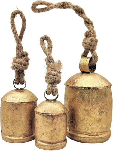 Set of 3 Giant Harmony Decorative Bells Vintage Rustic Home Decor Handmade Christmas Large Bells